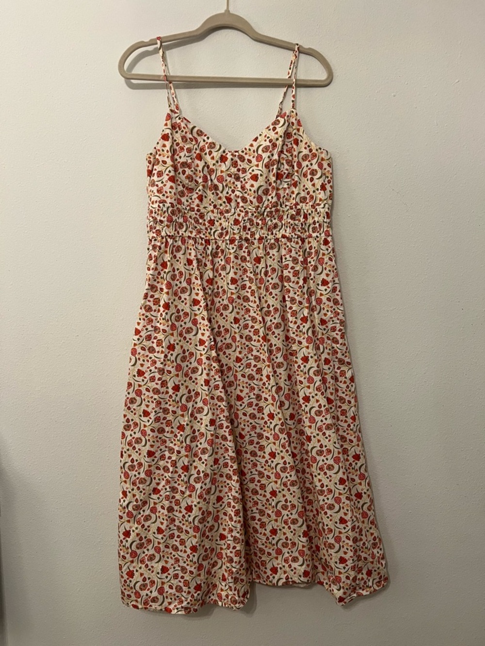 Old Navy Cream Midi Sundress with Red Floral Print Spaghetti Strap size Large